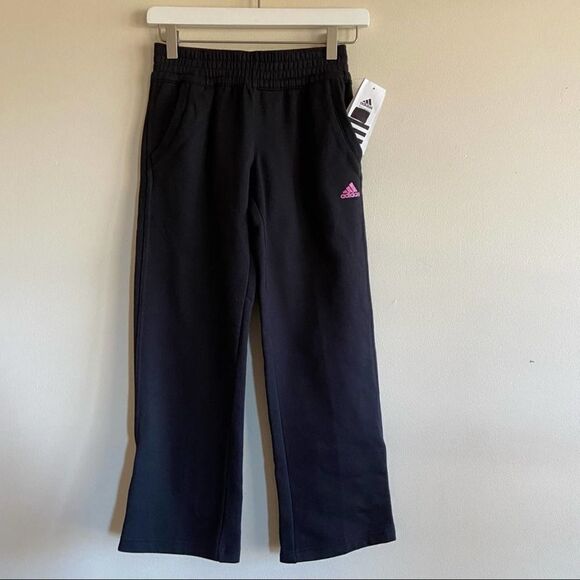 ADIDAS Girl’s Cotton Fleece Sweatpants Black Pink Size S(7/8) New! - Picture 1 of 8